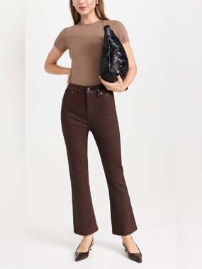 7 For All Mankind Brown High-Rise Slim Kick Trousers